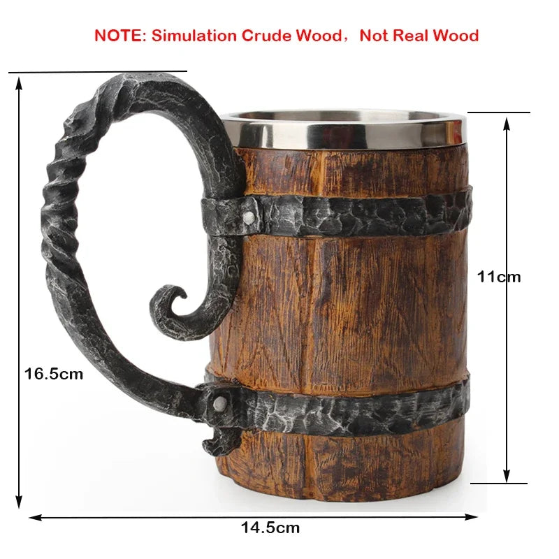Rustic Viking Barrel Beer Mug - Double Wall Insulated Drinking Cup