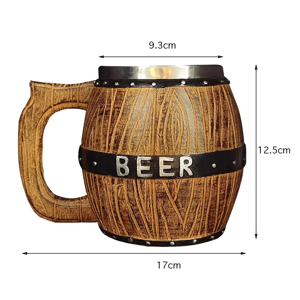 Rustic Viking Barrel Beer Mug - Double Wall Insulated Drinking Cup