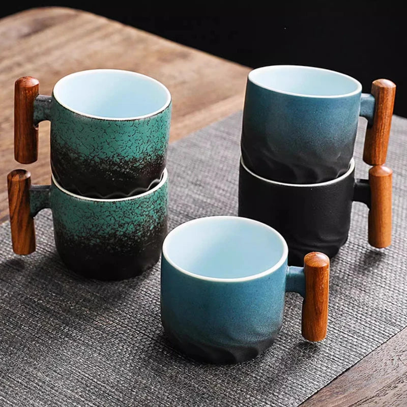 Vintage Charm: Exquisite Handcrafted Coffee Mug with Wooden Handle