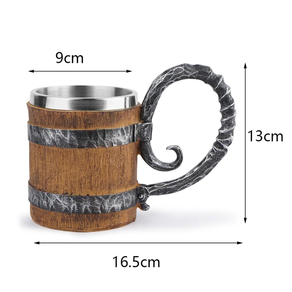 Rustic Viking Barrel Beer Mug - Double Wall Insulated Drinking Cup
