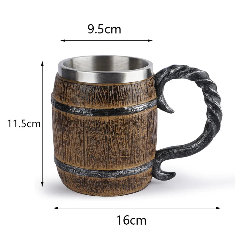 Rustic Viking Barrel Beer Mug - Double Wall Insulated Drinking Cup