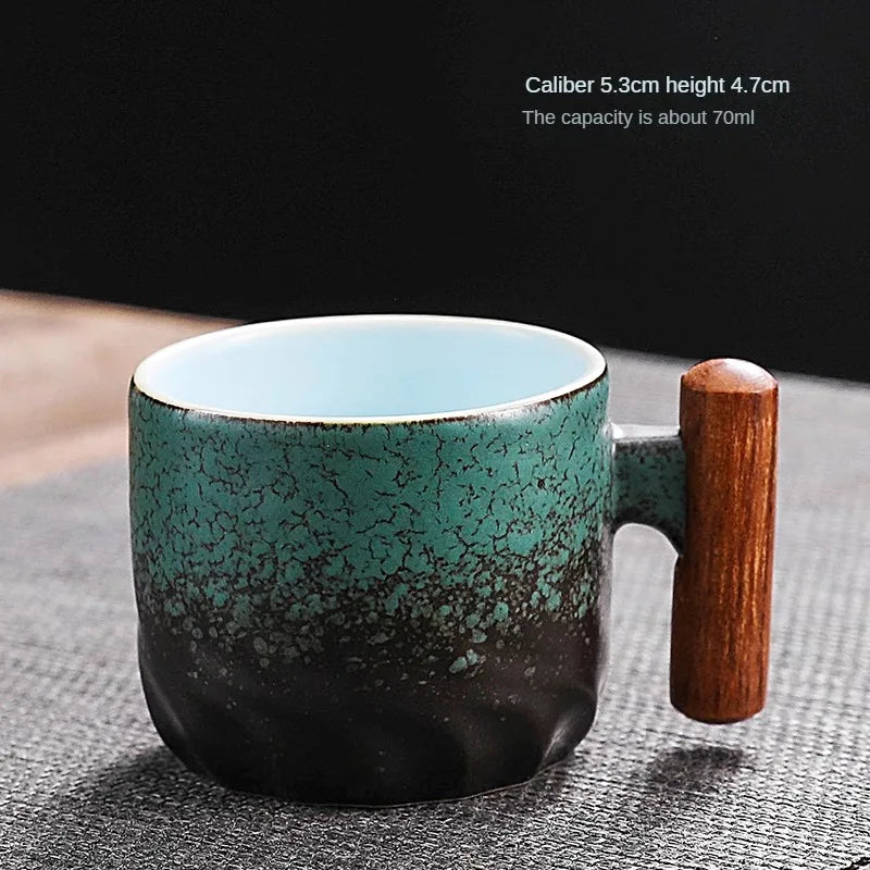 Vintage Charm: Exquisite Handcrafted Coffee Mug with Wooden Handle