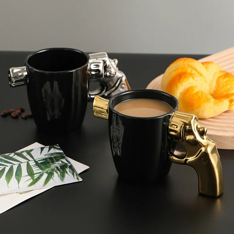 Trigger Happy: 3D Revolver Handle Mug for Coffee & Tea Enthusiasts